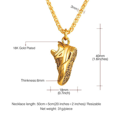 Sport Shoes Pendant Necklace Jewelry Stainless Steel Gold/Black Color Resin Running Shoes Necklace for Men P3247