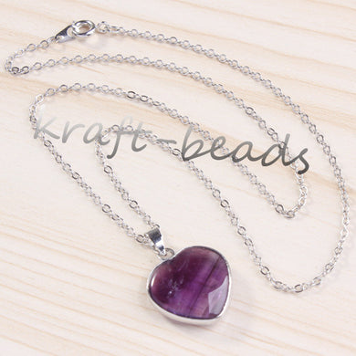 Kraft-beads New Stylish Forever Lvoely Heart Pendant Natural Purple Quartz Amethysts Necklace Link Chain Valentine's D Gift