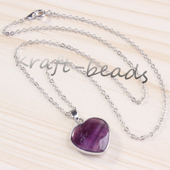 Kraft-beads New Stylish Forever Lvoely Heart Pendant Natural Purple Quartz Amethysts Necklace Link Chain Valentine's D Gift
