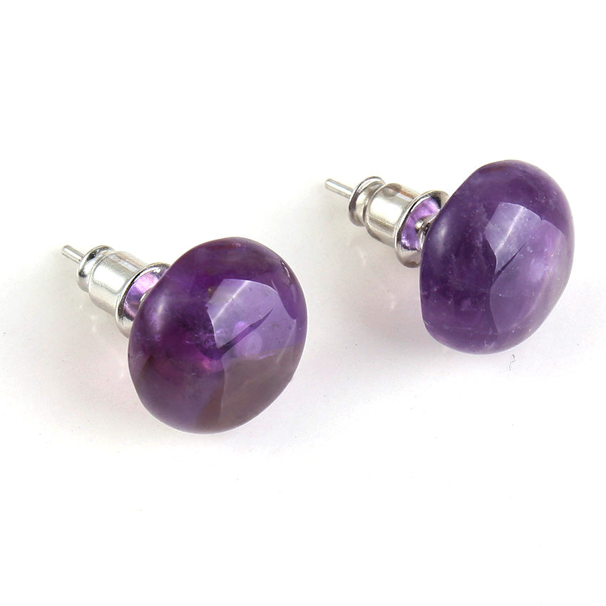 Kraft-beads New Stylish Silver Plated Natural Purple Amethysts Stone Half Ball Crystal Stud Earrings For Women Fashion Jewelry
