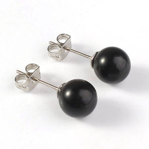 Kraft-beads Popular Silver Plated Black Agates Round Bead Stud Earrings For Women Fashion Jewelry