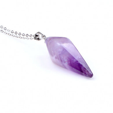 Kraft-beads Popular Silver Plated Hexago Pyramid Pendant Natural Purple Amethysts Crystal Necklace Charm Jewelry