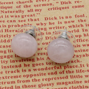 Kraft-beads Silver Plated Bread Shape Stud Earring Natural Rose Pink Quartz Earrings For Women Fashion Jewelry