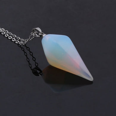 Kraft-beads Trendy Silver Plated Stone Hexagon Prism Pendant Opalite Opal Necklace Fashion Opal Jewelry