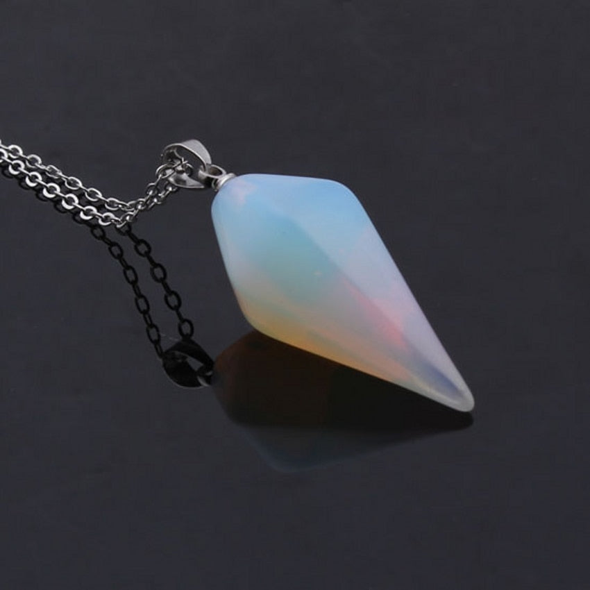 Kraft-beads Trendy Silver Plated Stone Hexagon Prism Pendant Opalite Opal Necklace Fashion Opal Jewelry