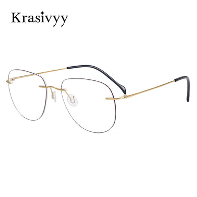 Krasivyy 2023 Rimless Pilot Eyewear Men Ultralight Optical Prescription Eyeglasses Women Pure Titanium Myopia Glasses Frame