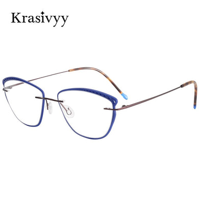 Krasivyy Acetate Titanium Glasses Frame Women 2023 Cat Eye Prescription Eyeglasses Ultralight Rimless Optical Myopia Eyewear
