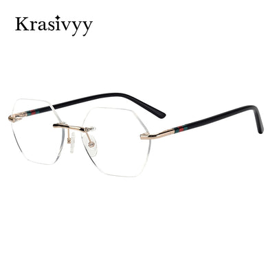 Krasivyy B Titanium Frameless Glasses Men Ultralight Hexagonal Lens Optical Prescription Eyeglasses Women Israel Rimless Eyewear