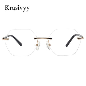 Krasivyy B Titanium Frameless Glasses Men Ultralight Hexagonal Lens Optical Prescription Eyeglasses Women Israel Rimless Eyewear