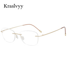Load image into Gallery viewer, Krasivyy BRAND Pure Titanium Glasses Frame Women Ultralight Optical Prescription Eyeglasses Men Vintage Rimless Oval Eyewear