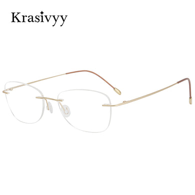 Krasivyy BRAND Pure Titanium Glasses Frame Women Ultralight Optical Prescription Eyeglasses Men Vintage Rimless Oval Eyewear