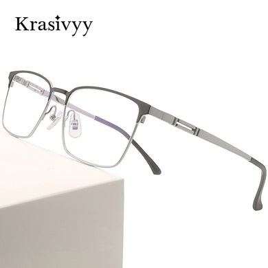 Krasivyy Pure Titanium Glasses Frame Men Korean Square Eyewear Male Classic Full-Rimless Optical Prescription Eyeglasses