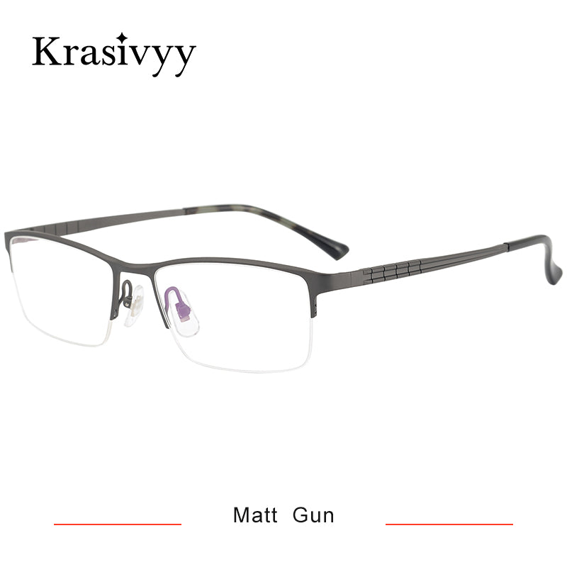 Krasivyy Pure Titanium Glasses Frame Men Square Male Semi Rim Myopia Prescription Eyewear 2023 Korean Optical Eyeglasses