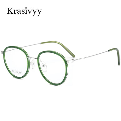 Krasivyy Pure Titanium Glasses Frame Women Ultralight TR90 Myopia Prescription Eyeglasses Frames Men Vintage Round Eyewear