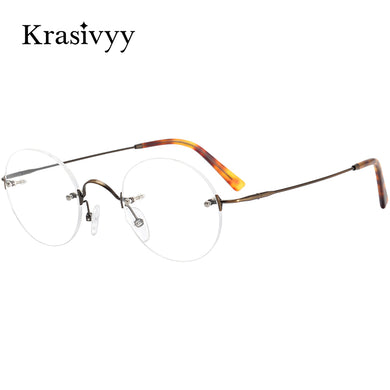 Krasivyy Pure Titanium Rimless Glasses Frame Men  Brand Designer Optical Prescription Eyeglasses Women Retro Round Eyewear