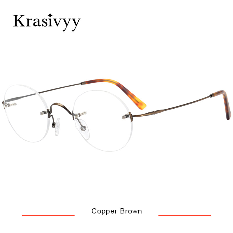 Krasivyy Pure Titanium Rimless Glasses Frame Men  Brand Designer Optical Prescription Eyeglasses Women Retro Round Eyewear