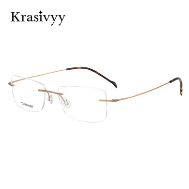 Krasivyy Pure Titanium Rimless Glasses Frame Men Ultralight Myopia Prescription Eyewear Rectangle Screwless Frameless Eyeglasses