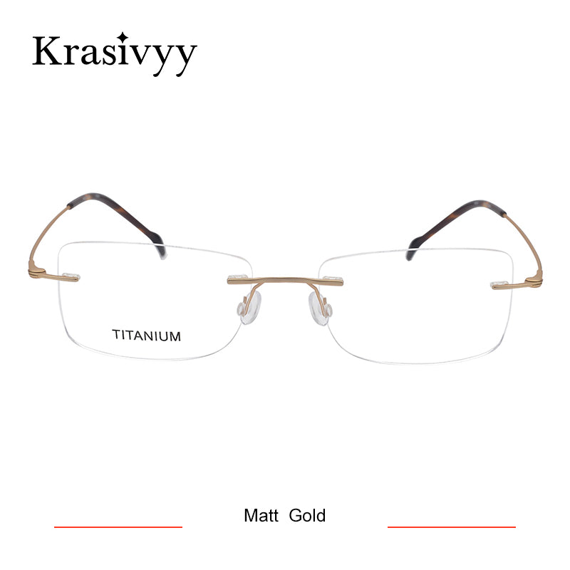 Krasivyy Pure Titanium Rimless Glasses Frame Men Ultralight Myopia Prescription Eyewear Rectangle Screwless Frameless Eyeglasses