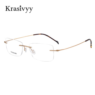 Krasivyy Pure Titanium Rimless Glasses Frame Men Ultralight Myopia Prescription Eyewear Rectangle Screwless Frameless Eyeglasses