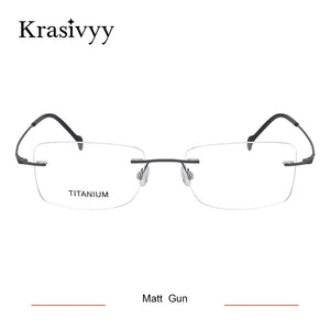 Krasivyy Pure Titanium Rimless Glasses Frame Men Ultralight Myopia Prescription Eyewear Rectangle Screwless Frameless Eyeglasses