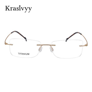 Krasivyy Pure Titanium Rimless Glasses Frame Men Ultralight Myopia Prescription Eyewear Rectangle Screwless Frameless Eyeglasses