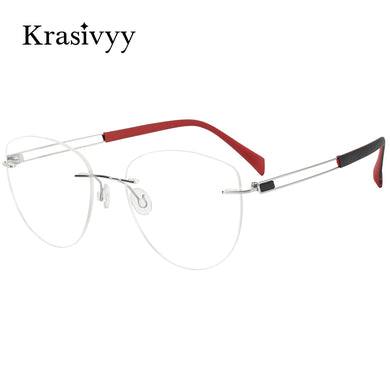 Krasivyy Pure Titanium Rimless Glasses Frame Women Cat Eye Ultralight Prescription Eyeglasses Frameless Myopia Optical Eyewear