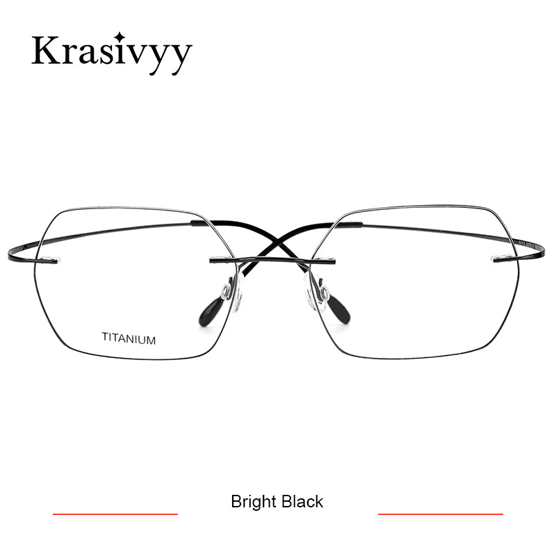 Krasivyy Pure Titanium Rimless Glasses Frame Women Ultralight Myopia Optical Prescription Eyewear Men Hexagon shapes Eyeglasses
