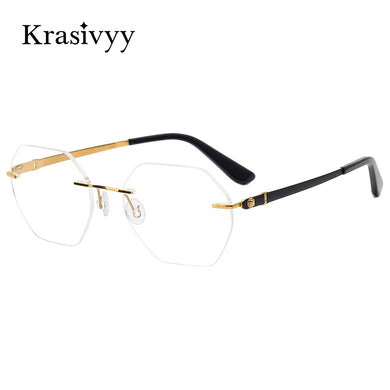 Krasivyy Pure Titanium Screwless Glasses Frame Women Ultralight Optical Prescription Eyeglasses Men Rimless Hexagonal Eyewear