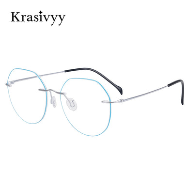 Krasivyy Rimless Glasses Frame Women Myopia Optical Eyeglasses for Men 2023 Pure Titanium Vintage Round Prescription Eyewear