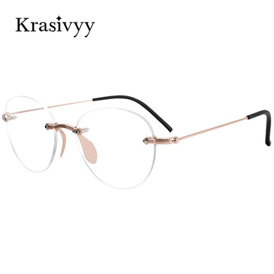 Krasivyy Rimless Glasses Frame Women Pure Titanium Men Vintage Myopia Prescription Eyeglasses Retro Round Korean Optical Eyewear