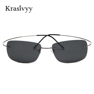 Krasivyy Rimless Square Polarized Sunglasses Men Driving Brand Design Ultralight Pure Titanium Sun Glasses Oculos De Sol