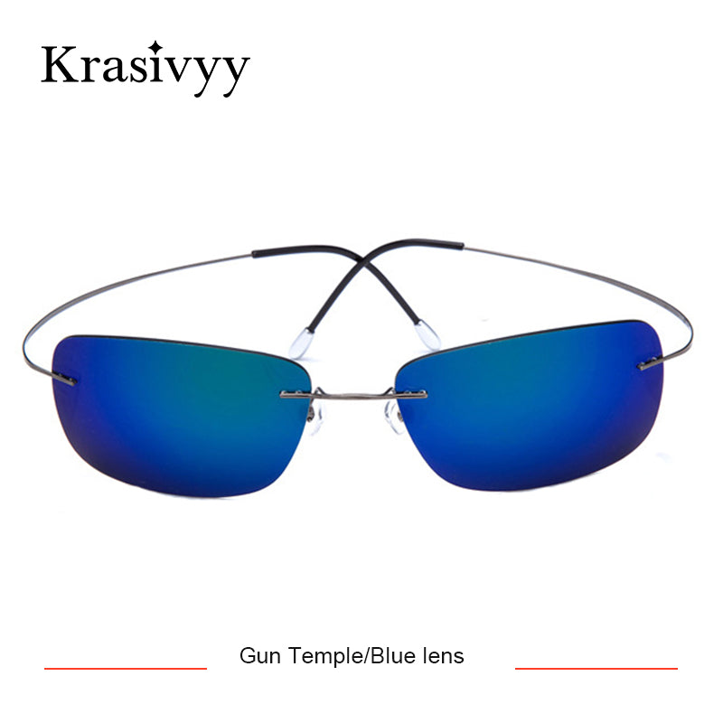 Krasivyy Rimless Square Polarized Sunglasses Men Driving Brand Design Ultralight Pure Titanium Sun Glasses Oculos De Sol