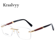 Load image into Gallery viewer, Krasivyy Rimless Wooden Glasses Frame Men Light Weight Optical  Eyeglasses Frame Prescription Myopia spectacles Titanium