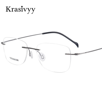 Krasivyy Square Rimless Glasses Frame Men Brand Designer Myopia Optical Prescription Eyeglasses Pure Titanium Screwless Eyewear