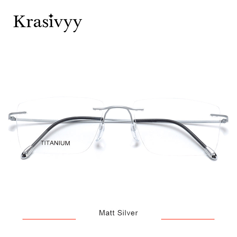 Krasivyy Titanium Glasses Frame Men 2023 European Design Square Rimless Prescription Eyeglasses Eyewear Frame for Women