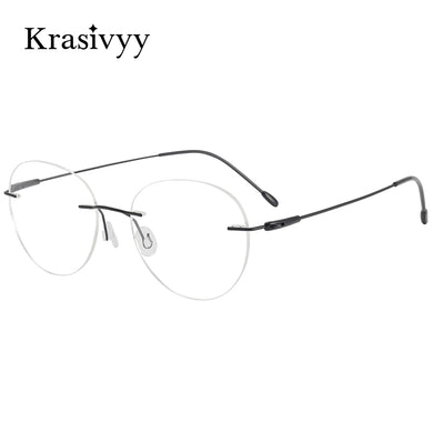 Krasivyy Vintage Rimless Glasses Frame Women Pure Titanium Ultralight Korean Prescription Eyeglasses Men Round Optical Eyewear