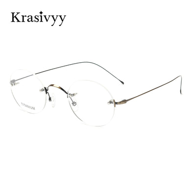 Krasivyy Vintage Round Rimless Eyewear Men B Titanium Design Korean European Optical Prescription Eyeglasses Women Glasses Frame