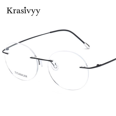 Krasivyy Vintage Round Rimless Glasses Frames Men Ultralight Folding Prescription Eyeglasses Classic Pure Titanium Eyewear Women