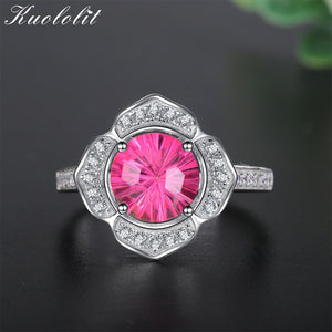 Natural Pink Topaz Sapphire Rings For Women 100% Solid 925 Sterling Silver Ring Fire Cut Gemstone Band Fine Jewelry