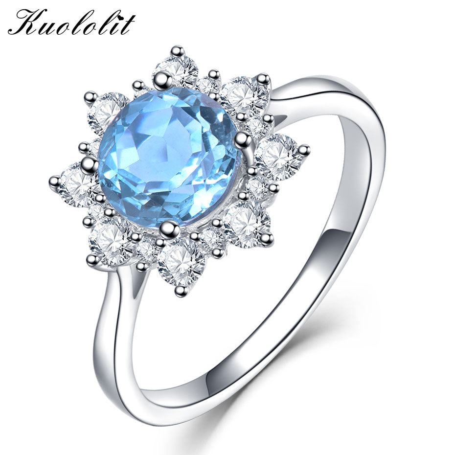 Solid 925 Sterling Silver Rings For Women Natural Sky Blue Topaz Gemstone Ring Wedding Engagement Band Fine Jewelry