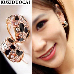 Kuziduicai New Fashion Jewelry Sexy Leopard Elegant Rhinestone Semi-circle Brincos Stud Earrings For Women Pendientes Gift E-164