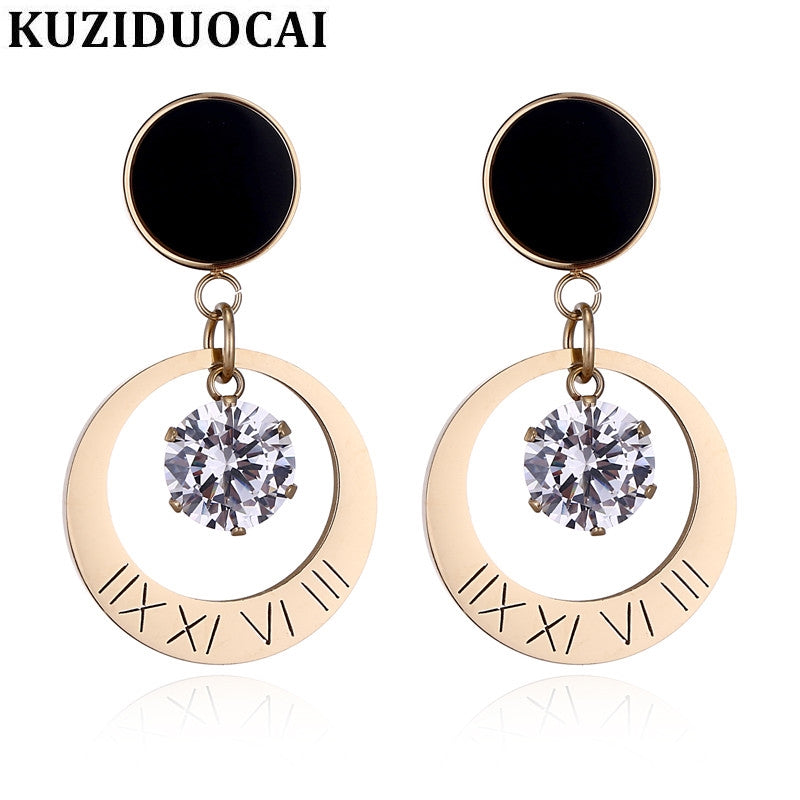 2018 New ! Fashion Fine Jewelry Titanium Stainless Steel Zircon Round Concise Noble Stud Earrings For Women E-1229