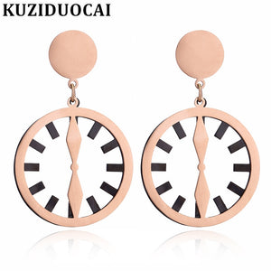 2018 New ! Fashion Fine Noble Jewelry Titanium Stainless Steel Metal Plate Clock Shape Stud Earrings For Women E-170