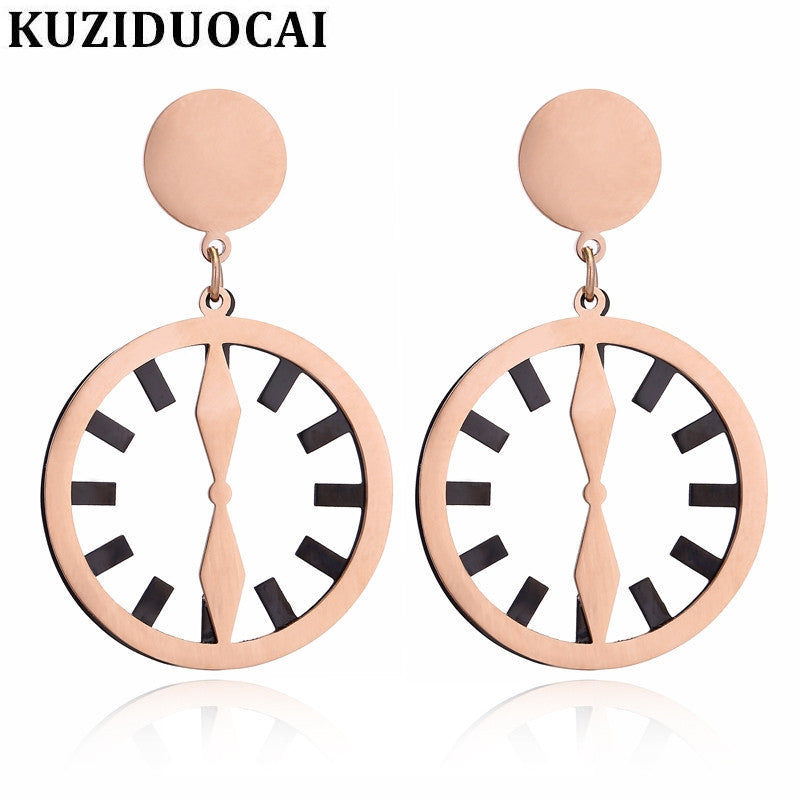 2018 New ! Fashion Fine Noble Jewelry Titanium Stainless Steel Metal Plate Clock Shape Stud Earrings For Women E-170