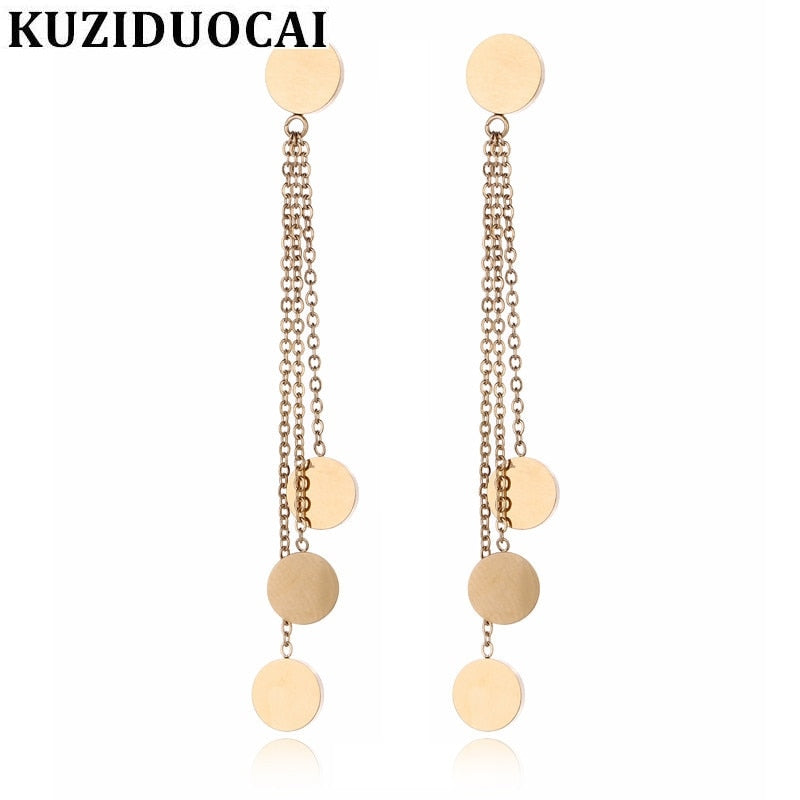 2018 New Fashion Fine Noble Jewelry Titanium Stainless Steel Metal Wafer Tassel Concise Stud Earrings For Women E-247