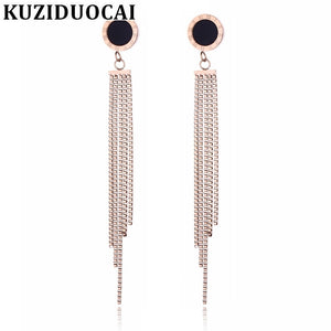 2018 New ! Fashion Fine Noble Jewelry Titanium Stainless Steel Roman Text Round Tassel Stud Earrings For Women E-1293