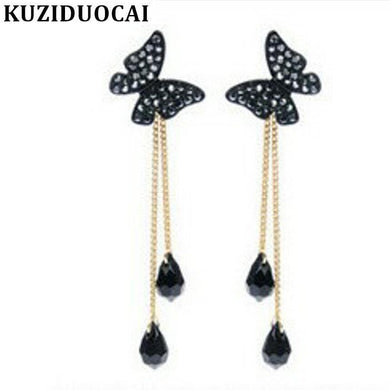 New Fashion Jewelry Butterfly Rhinestone Pendant Droplets Tassel Stud Earrings For Women Brincos Pendientes E-159