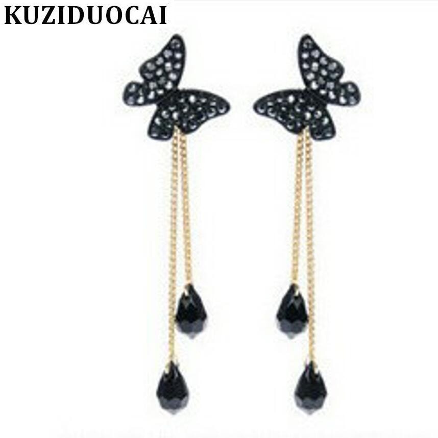 New Fashion Jewelry Butterfly Rhinestone Pendant Droplets Tassel Stud Earrings For Women Brincos Pendientes E-159