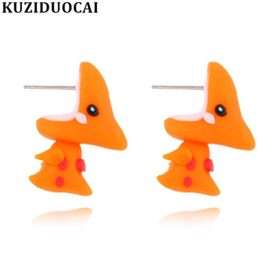 New Fashion Jewelry Cute Quaint Soft Pottery 3D Big Mouth Dinosaur Statement Stud Earrings For Women Girls Child Gift