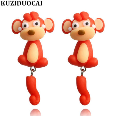 Nuovi gioielli di moda carino e caratteristico in ceramica morbida cuciture 3D scimmia orecchini con dichiarazione per donne ragazze regali per bambini 